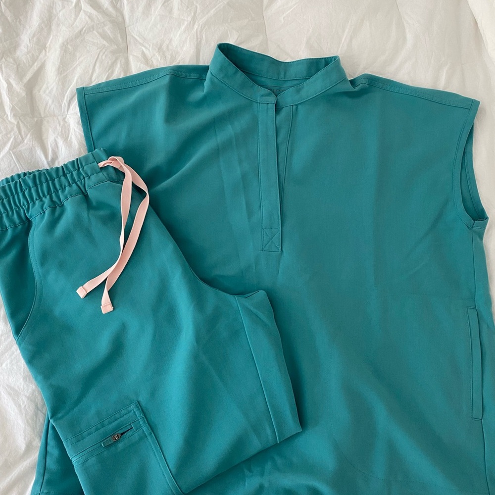 Figs Teal Scrub Set with Pink Accents